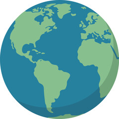 Flat Earth map illustration, world continents view, green land blue ocean, vector globe geography design