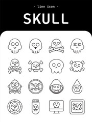 Skull line icon, minimal halloween vector symbol in black outline style