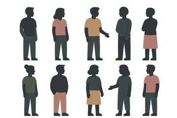 Fototapeta premium Collection of diverse people silhouettes in casual clothing standing poses