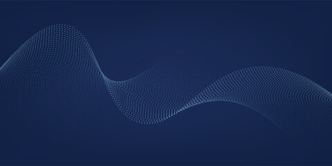 Modern abstract background featuring a digital wave made of glowing dots over a dark blue theme ideal for web and design use