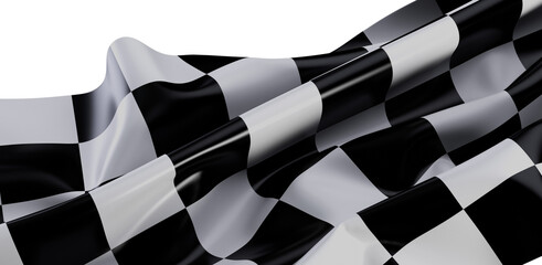 Close-up of a black and white checkered racing flag waving, representing speed, competition, and victory. Ideal for motorsports, events, and ach