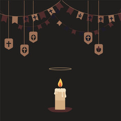 Vector illustration of a Banner for All Saints Day. Burning candles in the dark night for a background concept. Flat vector illustration