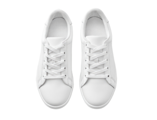 Overhead view of a pair of white sneakers