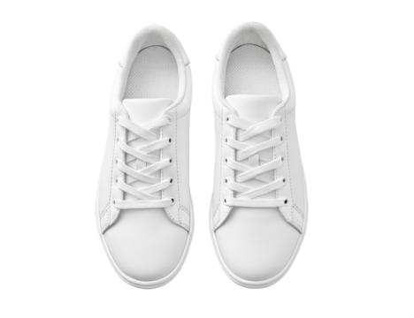 Overhead view of a pair of white sneakers