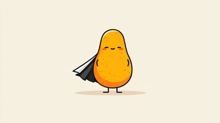 Cartoon hero potato with cape standing against a light background