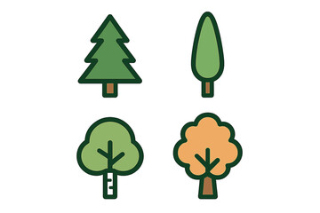 Stylized collection of four nature symbols representing various types of trees and foliage