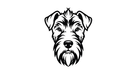 Black and white terrier dog head logo on white background Keywords: dog, terrier, canine, animal