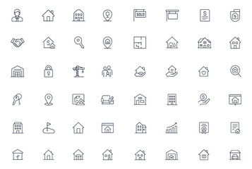 Real estate icon vector illustration, editable stroke of property, house, apartment, building, realtor, architecture, residence, commercial and residential design, mortgage, sale, home investment