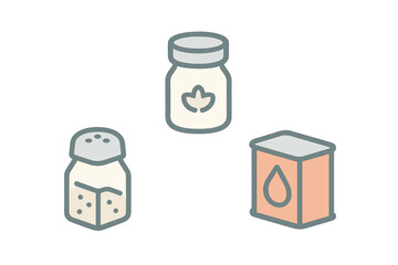 Kitchen condiments set including salt shaker spice jar and cooking oil container