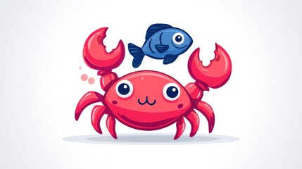 Fototapeta premium Cartoon crab and fish illustration in a playful vibrant style