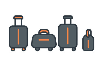 Travel luggage collection featuring rolling suitcases and a small carry-on bag