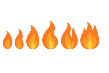 Six stylized flames showing increasing size and intensity on a white background
