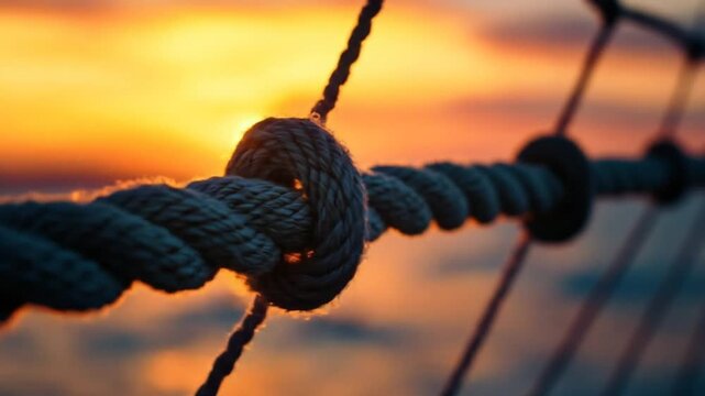 Rope knot detail against sunset sky