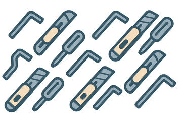 Collection of essential hand tools including utility knives hex keys and screwdrivers