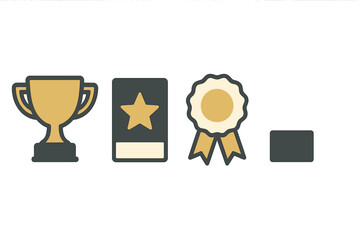 Collection of achievement icons: trophy, star award, and ribbon rosette