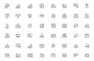 Consulting Icon Set for Business Strategy, Management, Corporate Teamwork, Client Communication, Adviser Services, Partnership, Meeting, Training, and Support, professional vector illustration
