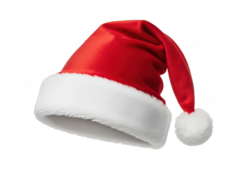 A classic santa claus hat isolated on transparent background, perfect for holiday costumes and festive celebrations with family and friends