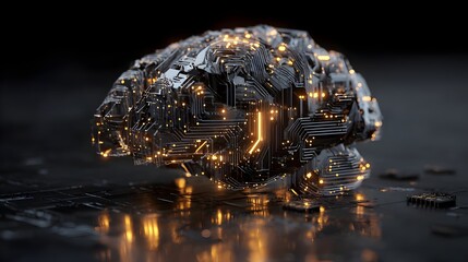3D AI brain with glowing circuits, neon highlights, futuristic black background. Concept: Artificial intelligence, technology, neural networks, innovation, high-tech.