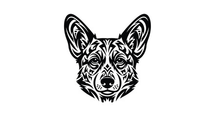 Black and white tribal style illustration of a dog's face