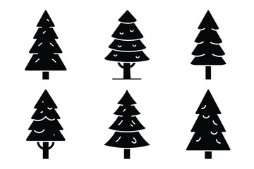 winter tree silhouette christmas vector icon set