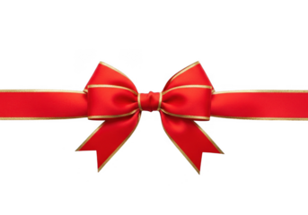 Festive red ribbon with gold trim isolated on transparent background, perfect for adding a touch of elegance to your holiday designs and projects