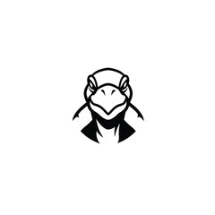 Black and white turtle head logo on white background
