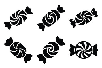 candy swirl silhouette christmas vector icon set