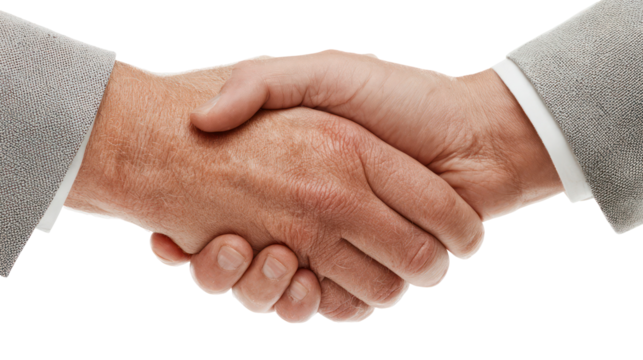 Two hands shaking in agreement isolated on transparent background - Powered by Adobe
