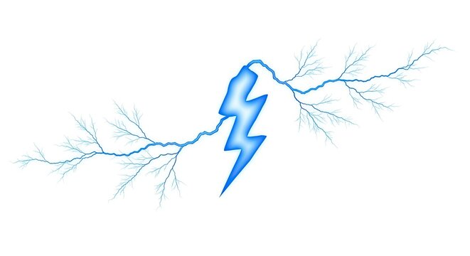 Dynamic blue lightning bolt crackling with energetic sparks across a clean white background, symbolizing power, innovation, and sudden inspiration - Powered by Adobe
