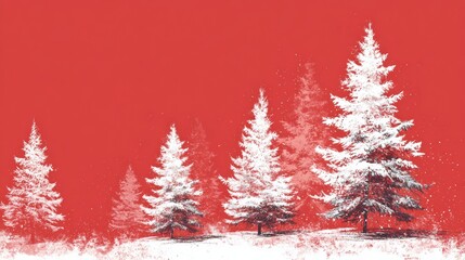 Fototapeta premium White pine trees on a red background. Christmas concept.