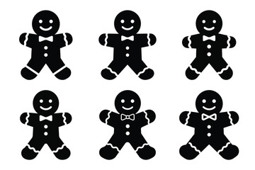 gingerbread man silhouette christmas vector icon set