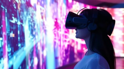 An engaging virtual reality experience with users wearing VR headsets interacting with a vibrant, digital environment, demonstrating the immersive potential of augmented reality - Powered by Adobe