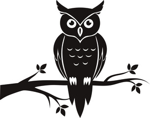 Halloween Owl Sitting on Spooky Tree Branch Silhouette Isolated on White,
Spooky Owl on Branch Halloween Vector,
Creepy Night Bird Outline Illustration,
Scary Owl Silhouette Halloween Design