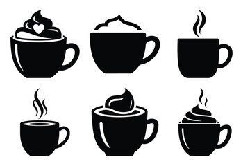 hot chocolate silhouette christmas vector icon set