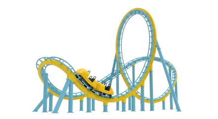 Isolated Roller Coaster Model with Looping Tracks for Thrilling Amusement Park Ride Display