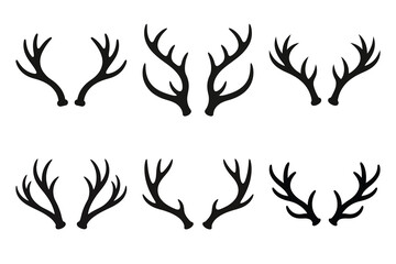 reindeer antlers silhouette christmas vector icon set