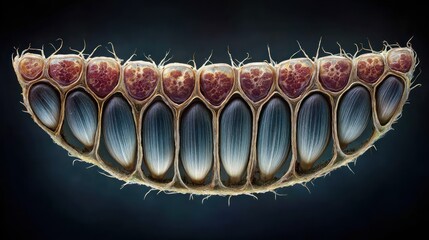Macro close up of a seed pod revealing detailed structure and texture
