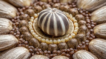 Close up of sunflower seed head arrangement natural organic pattern