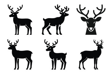 reindeer silhouette christmas vector icon set