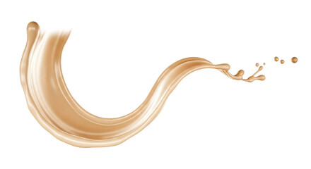 Isolated fluid curve with splashing effect, a beige swirl of liquid or cream flowing fast