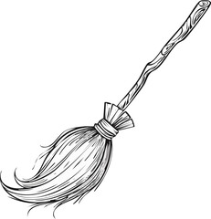Halloween Broom Silhouette Witchcraft Outline,
Spooky Witch Broom Vector Design,
Creepy Halloween Magic Broom Illustration,
Minimal Witchcraft Broom Line Art