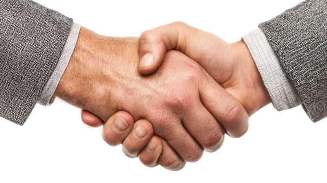 Two business people shaking hands in agreement isolated on transparent background