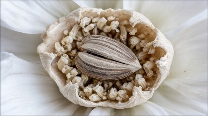 Close up of sunflower seed inside the flower head isolated on white
