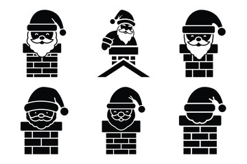 santa chimney silhouette christmas vector icon set
