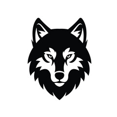 Black and white wolf head logo with sharp features