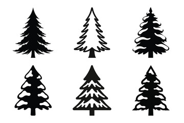 snow covered pine silhouette christmas vector icon set