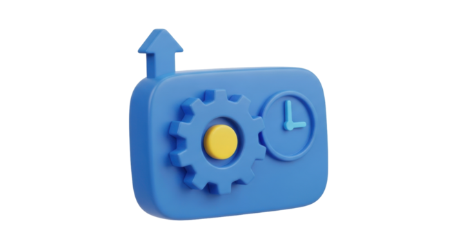 Isolated Blue Icon with Gear, Clock and Up Arrow, represents settings or project management - Powered by Adobe