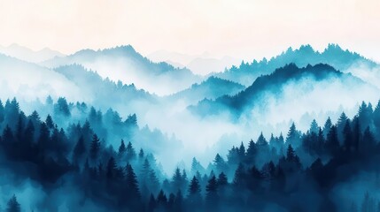 Fototapeta premium Abstract aerial shot of fog weaving through forested hills, nature flow design