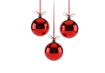 Red christmas ornament isolated on transparent background three shiny christmas balls christmas and new year celebration festive decoration