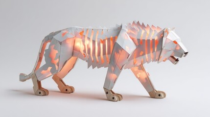 Artistic paper tiger sculpture illuminated interior design concept